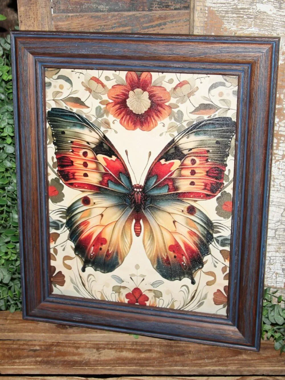 Ornate Eclectic Moody French Country BOHO Farmhouse Butterfly Floral Picture